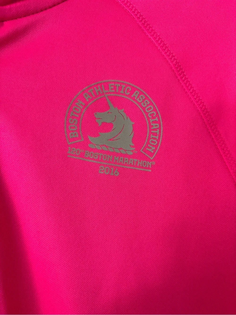 Addias Pink Boston Marathon 2016 Quarter-Zip Training Jacket SZ L Worn 1X - Picture 3 of 14